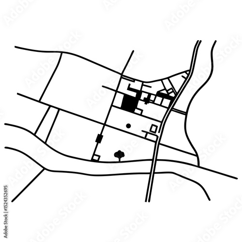 Detailed City Map Vector Illustration Black and White Outline