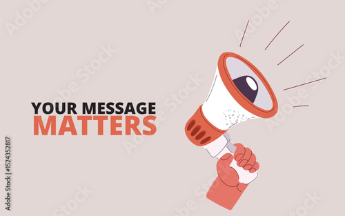 Cartoon vector illustration of a hand holding a megaphone, symbolizing loud communication and spreading important messages