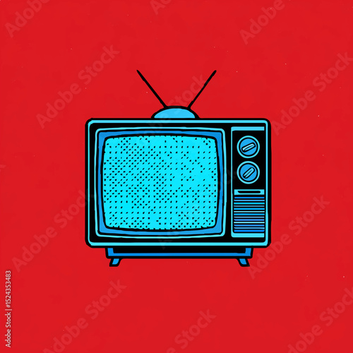 Blue Retro TV Illustration on Red Background

