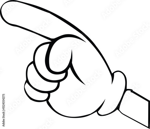 Hand Gesture of Direction: A cartoonish hand, clad in a white glove, emphatically points forward, directing attention and guiding the viewer with a clear, singular gesture.