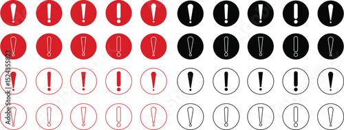 Exclamation mark icon set isolated on transparent background. Precautions circle symbol design. Emergency Warning Sign collection vector illustration. Speech bubble with exclamation mark.
