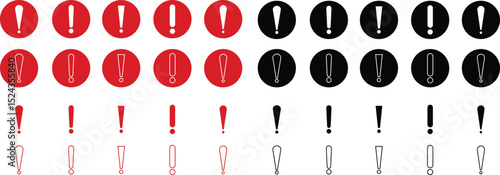 Exclamation mark icon set isolated on transparent background. Precautions circle symbol design. Emergency Warning Sign collection vector illustration. Speech bubble with exclamation mark.