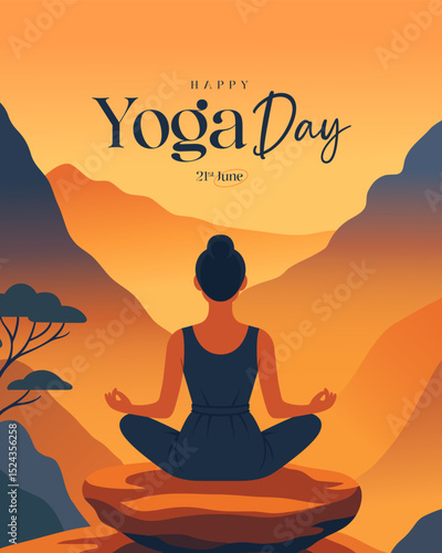 Illustration of an International Yoga Day. Ideal for web banners, posters, print designs, and social media wellness campaigns on June 21