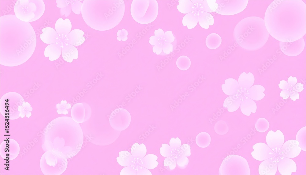 Delicate Sakura Blossoms with Gentle Bubbles on a Soft Pink Background Delicate Sakura Blossoms with Gentle Bubbles on a Soft Pink Background