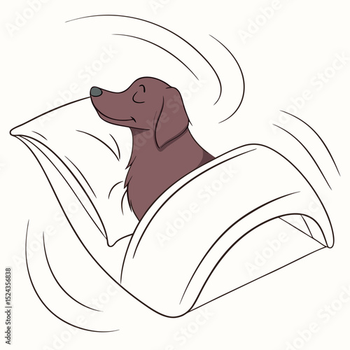 Cute dog sleeping peacefully under blanket with a smile  
