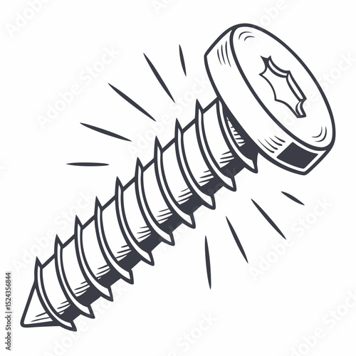 Screw with detailed spiral threads and highlighted design elements  