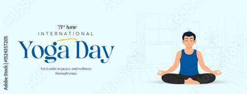 Illustration of an International Yoga Day. Ideal for web banners, posters, print designs, and social media wellness campaigns on June 21
