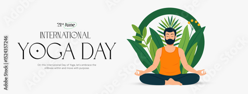 Illustration of an International Yoga Day. Ideal for web banners, posters, print designs, and social media wellness campaigns on June 21
