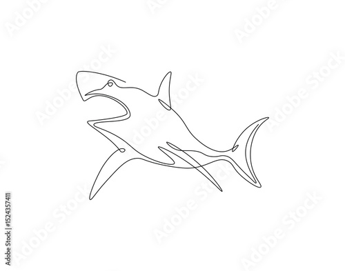 Shark continuous line. Continuous one line drawing of predator animal. Fish, marine, aggressive concept. Single line drawing
