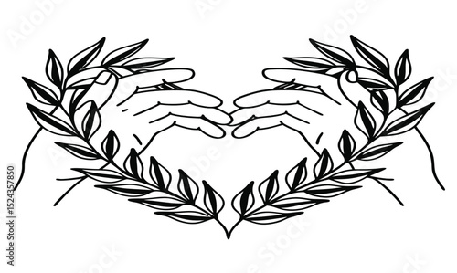 Hands Forming Heart with Olive Leaves Vector for International Day celebrate of Peace unity and peace love and harmony