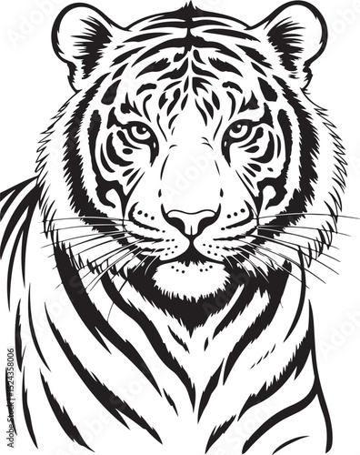 Majestic Tiger Head Black and White Illustration