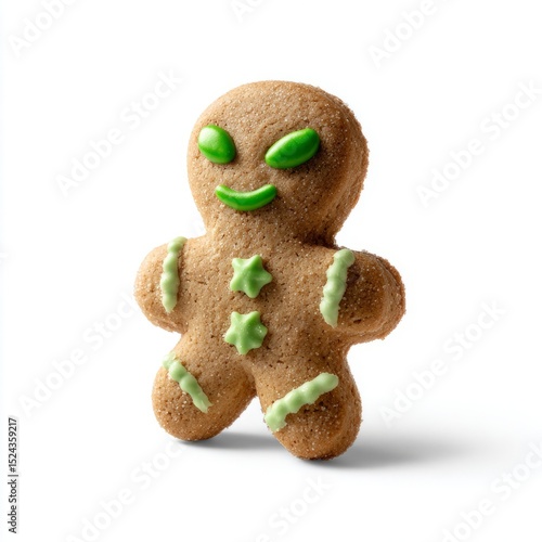Sprightly gingerbread alien cookie with luminous icing, quirky intergalactic bake-off, Extraterrestrial Abduction Day treat, whimsical cosmic confections