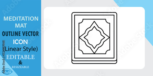 Linear style vector icon of a square meditation mat with a simple geometric pattern. Outline design, easily editable and resizable.