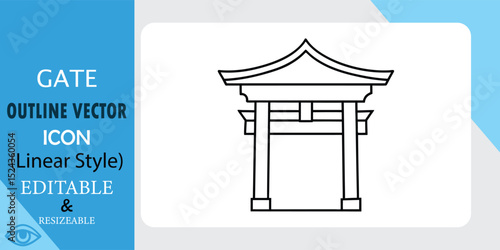 Linear style vector icon of a Japanese torii gate. Editable and resizable outline design. Simple, clean, and minimalist.