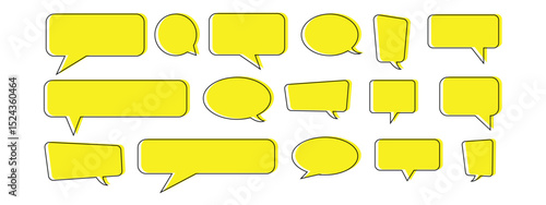 "Yellow Speech Bubble Icon Collection – Vector Set of Chat Boxes, Comment Balloons, and Dialogue Silhouettes for Web and App UI Design"

