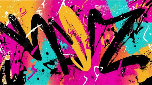 Abstract of Vibrant street art with bold graffiti strokes and colorful paint splatters background