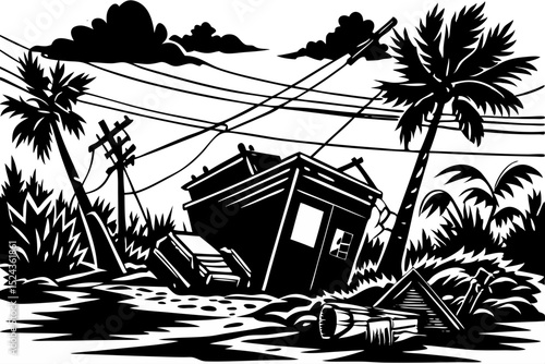 Hurricane Aftermath Devastated Tropical Landscape Illustration