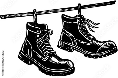 Vintage Boots Hanging to Dry A Classic Illustration