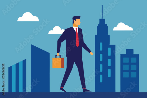 Ambitious Businessman Walking Towards Success