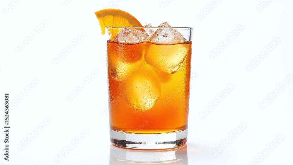 Scorpio cocktail in exotic orange tone, Garnished with citrus slice and ice, Photorealistic glass with droplets, Isolated on transparent background Scorpio cocktail in exotic orange tone, Garnished with citrus slice and ice, Photorealistic glass with droplets, Isolated on transparent background