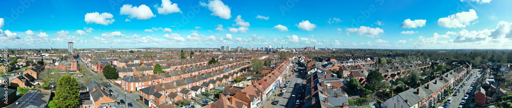 Obraz premium High Angle Panoramic View of Modern Central Coventry City of England United Kingdom. Drone Camera Footage Was Captured on March 30th, 2024