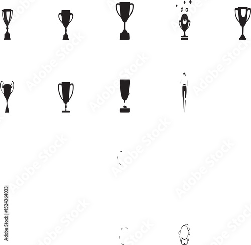 Black Trophy and Award Silhouettes in Minimalist Style