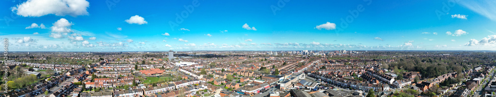 Fototapeta premium High Angle Panoramic View of Modern Central Coventry City of England United Kingdom. Drone Camera Footage Was Captured on March 30th, 2024