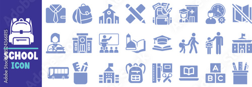 Back to school icon set education supplies learning
