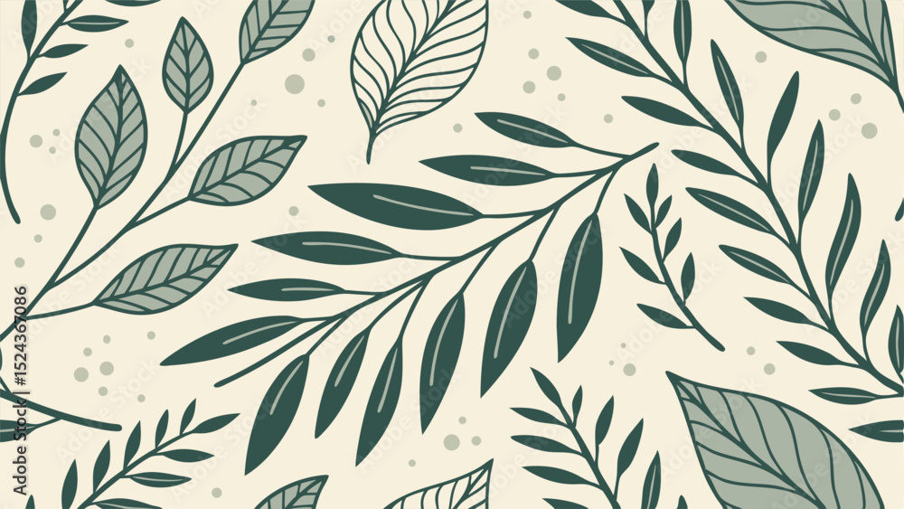 Dense but Airy Vector Leaf Pattern with Hand-Drawn Branches and Seamless Design Dense but Airy Vector Leaf Pattern with Hand-Drawn Branches and Seamless Design