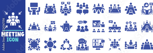 Collection of meeting icons teamwork collaboration business