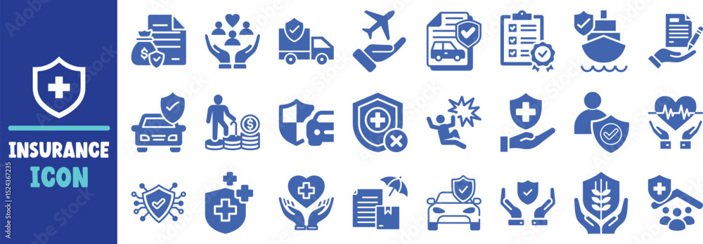 Comprehensive insurance icons set protection security safety Comprehensive insurance icons set protection security safety