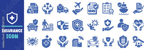 Comprehensive insurance icons set protection security safety