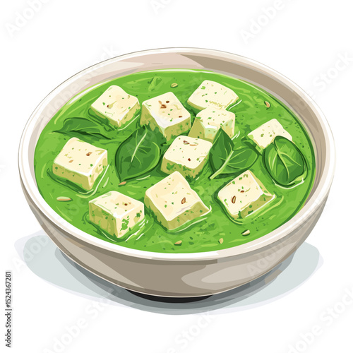 Palak Paneer Spinach Curry with Paneer Cubes and Cashews