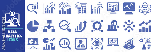 Data analytics icons set business intelligence charts graphs