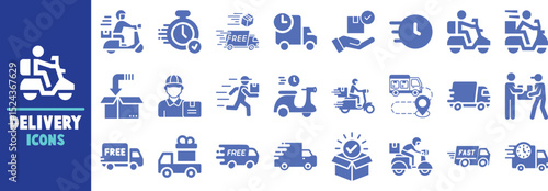 Delivery service icons set fast shipping transportation