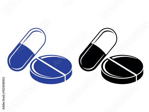 Colorful Set of Pill and Capsule Icons, different colored icons of pills and capsules, isolated on a white background, Colorful Medical Pills, Capsule and Table, pill, capsule, tablet, medicine, pharm