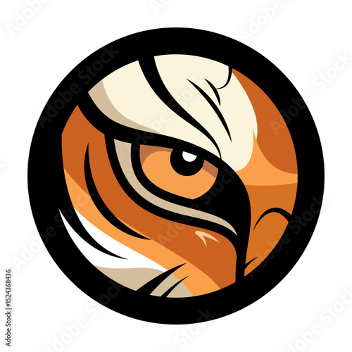 Tiger Eye Emblem Vector Illustration. A bold and stylized vector illustration of a tigers eye enclosed in a circular emblem. 