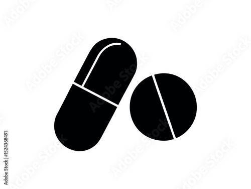 illustration of a pill and a capsule, black and white illustration of a capsule and a pill, minimalist graphic showcasing a pill and a capsule, pill, capsule, medicine, healthcare, pharmacy, drug, med