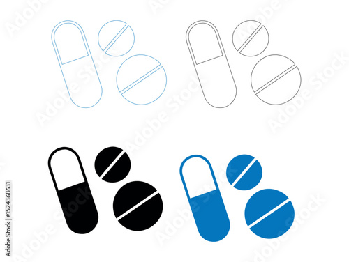 Colorful Set of Pill and Capsule Icons, different colored icons of pills and capsules, isolated on a white background, Colorful Medical Pills, Capsule and Table, pill, capsule, tablet, medicine, pharm