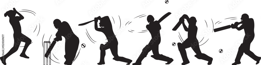 Fototapeta premium cricket, sport, silhouette, batting, batsman, action, ball, movement, illustration, vector, graphic, 