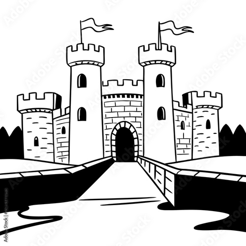 Black and White Castle Vector Illustration Cartoon Style