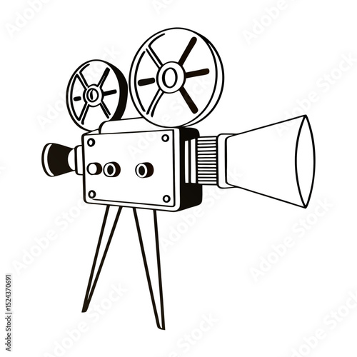 Retro Film Camera Vector Illustration Monochrome Movie Design