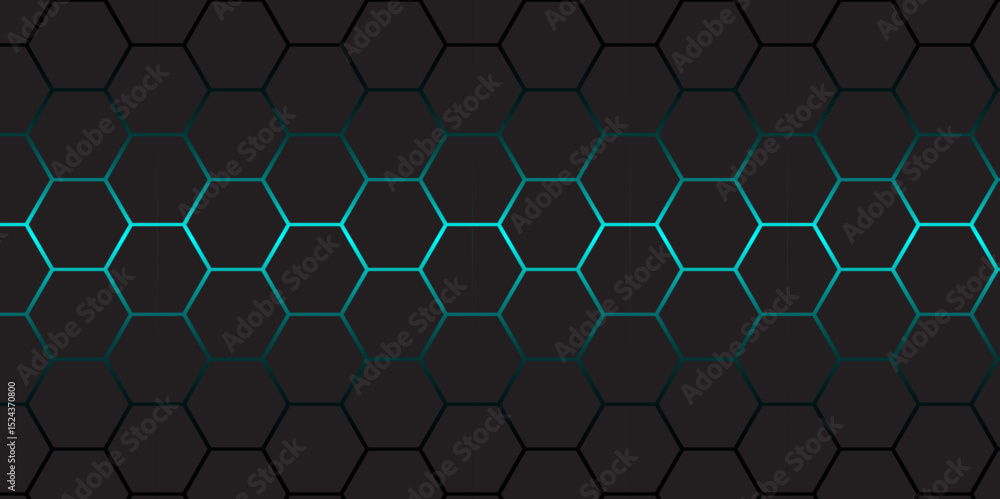 Naklejka premium Abstract Futuristic Green Neon Hexagon Tech Grid Vector Gaming Background. 