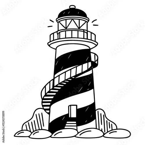Lighthouse Vector Illustration Black and White Nautical Design