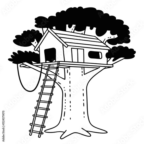 Treehouse Vector Illustration Hand Drawn Style Graphic Design
