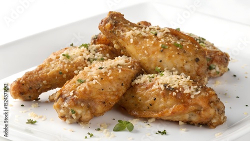 Garlic Parmesan Chicken Wings on White Background