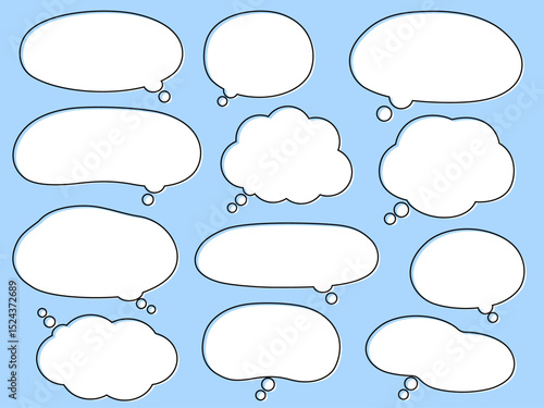 枠ありのシンプルな白の想像の吹き出しセット