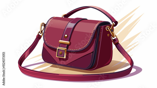 A stylish crossbody bag in deep burgundy rests on a white surface. The gold hardware glimmers. Compact, lightweight, and practical, it captures effortless street fashion with European charm.