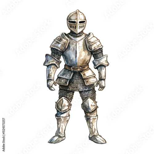 Watercolor Knight in Full Plate Armor Front View