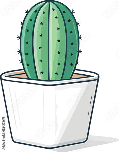 A ripe yellow melon, isolated in a pot, sits next to a vibrant green cactus plant decorated with spring flowers in a sweet garden illustration